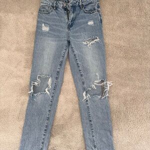 PacSun Light Blue Distressed Straight Leg Mom Jeans